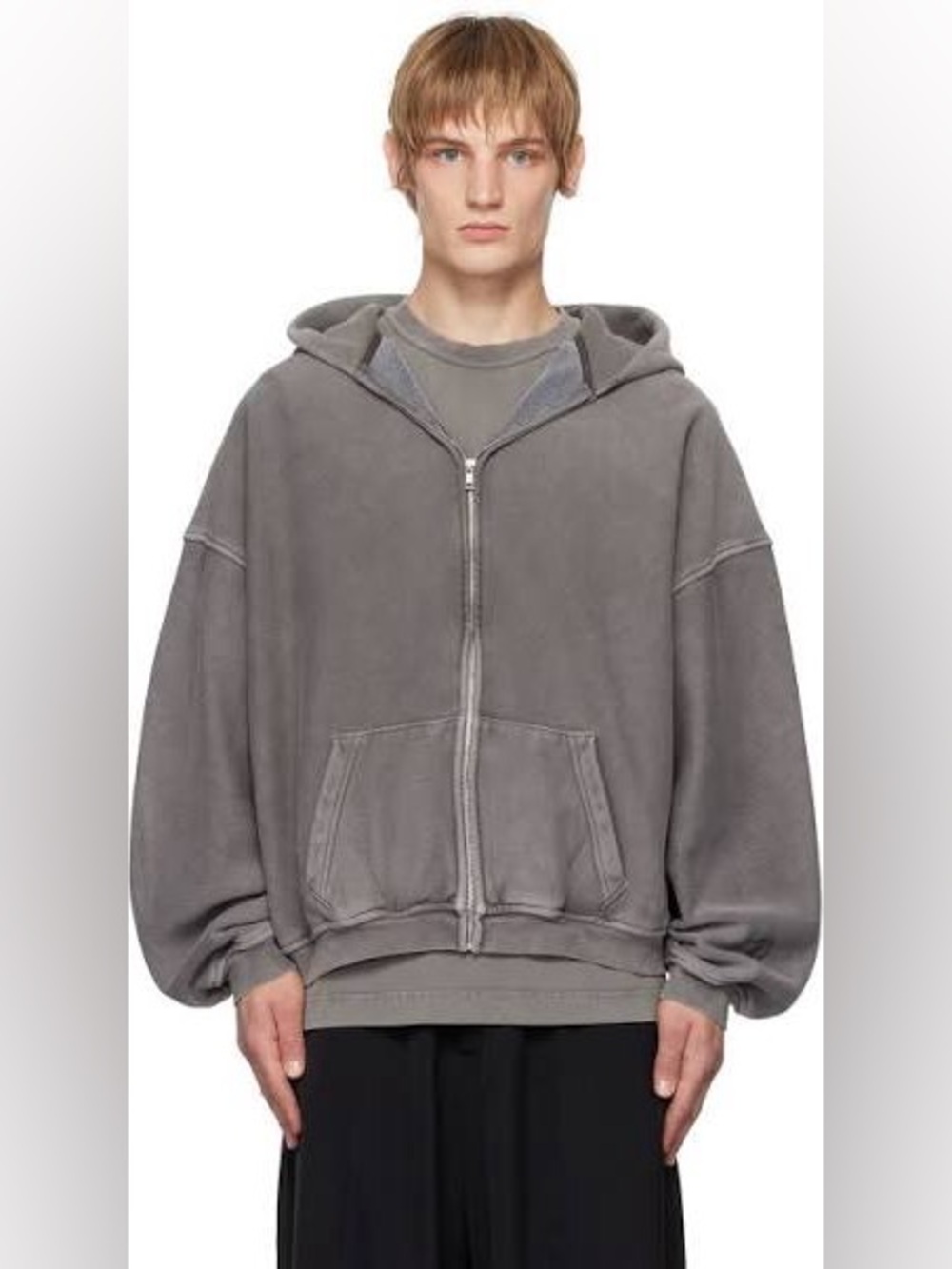 Alexander Wang zip up hoodie with matte star a puff logo - washed granite small